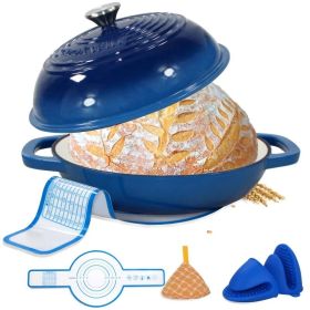 Enameled Cast Iron Dutch Oven With Lid,11" Bread Oven,6 Quart Enamel Bread Pan,Dutch Oven For Sourdough Baking-with Silicone Mat,Thick Enamel Ove (Option: Blue)