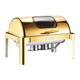 VEVOR Roll Top Chafing Dish Buffet Complete Set, 9Qt Stainless Steel Chafer with Full Size Pan (Color: Golden-Visible Window, Quantity: 1 Pack)